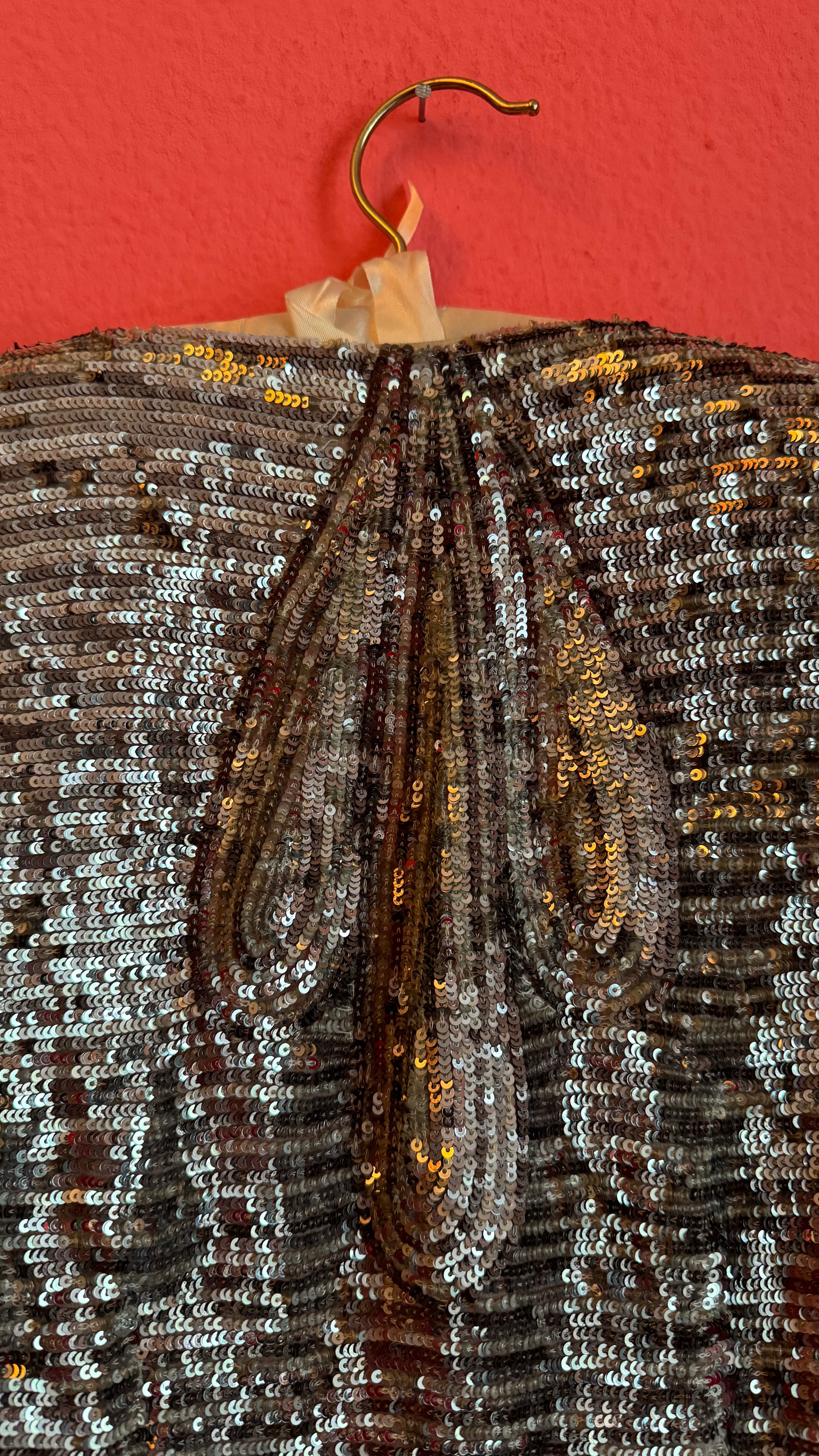 Vintage 1980s Silver Sequin Tie-Front Evening Top