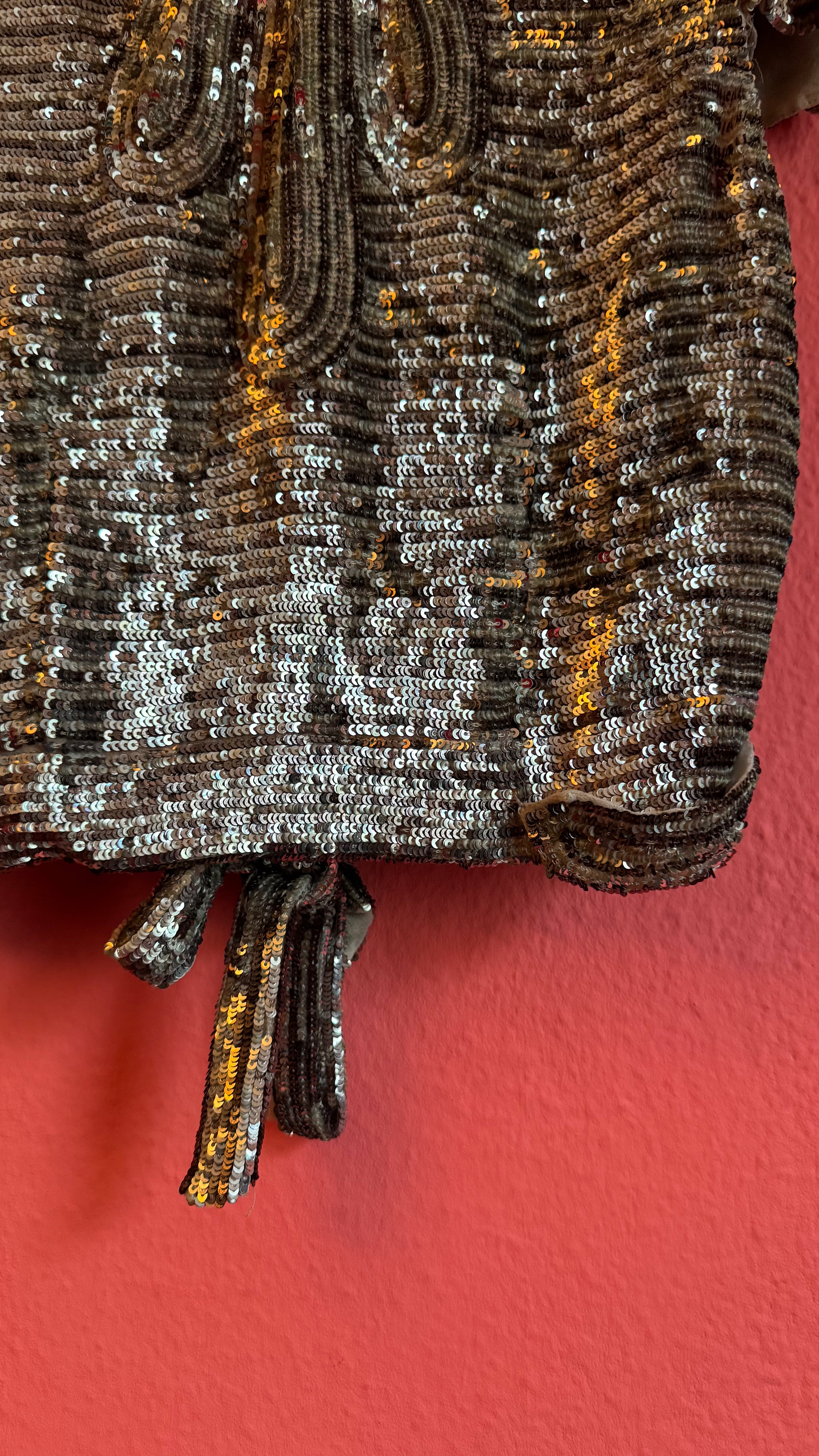 Vintage 1980s Silver Sequin Tie-Front Evening Top