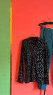 Vintage 1980s Black Sequin Blouse And Teal Trouser Set