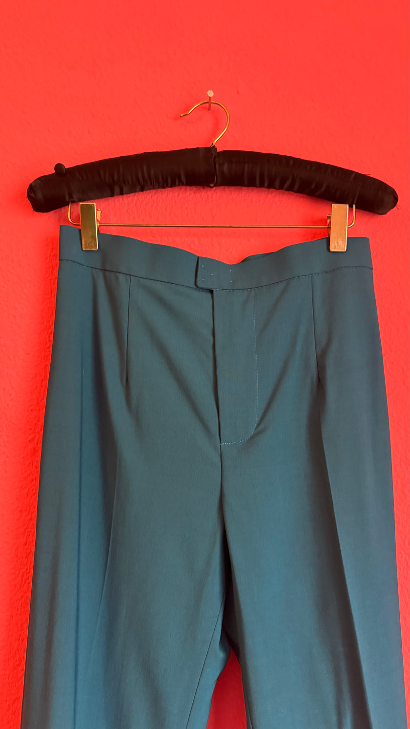 Vintage 1980s Black Sequin Blouse And Teal Trouser Set