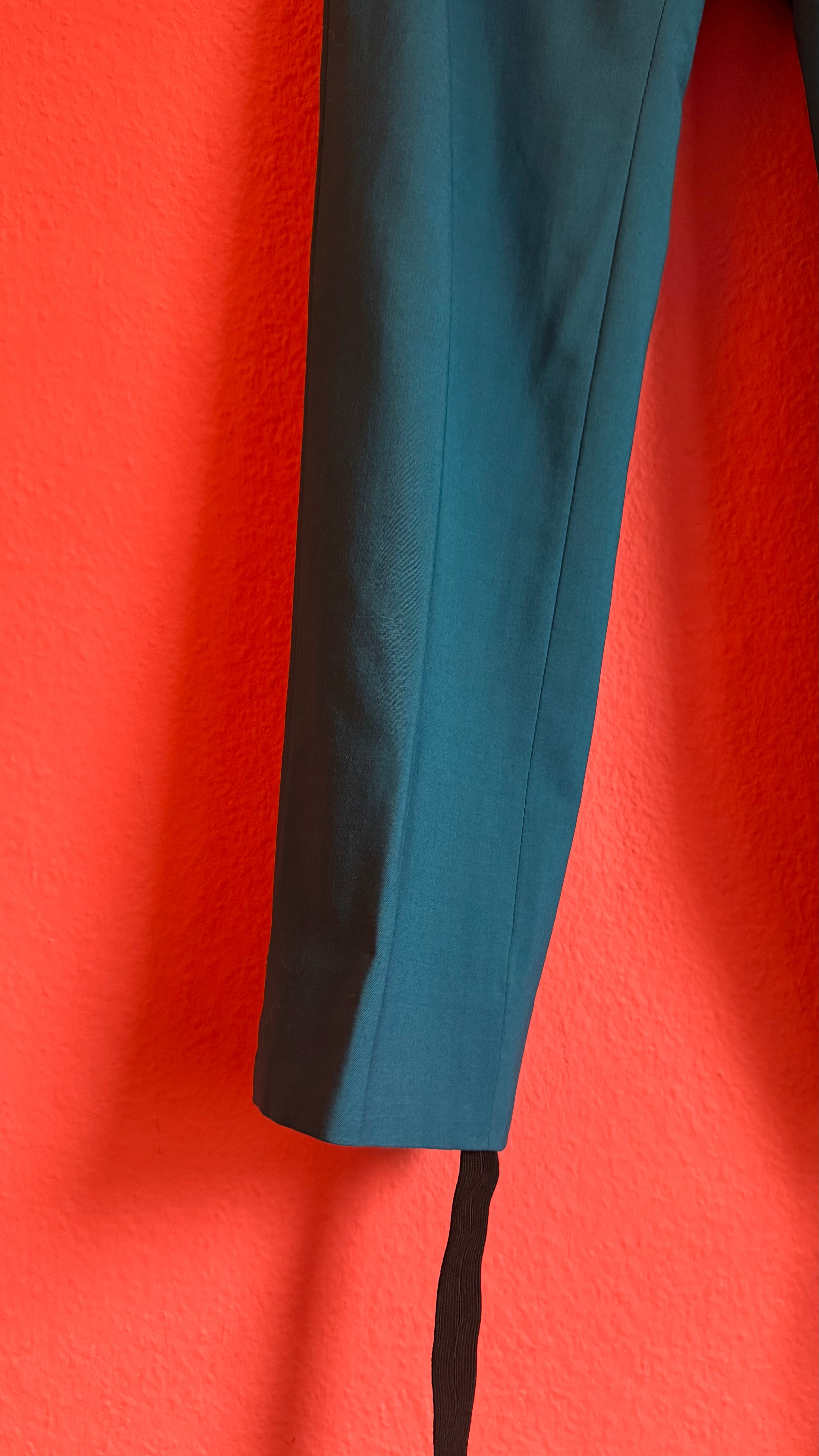 Vintage 1980s Black Sequin Blouse And Teal Trouser Set