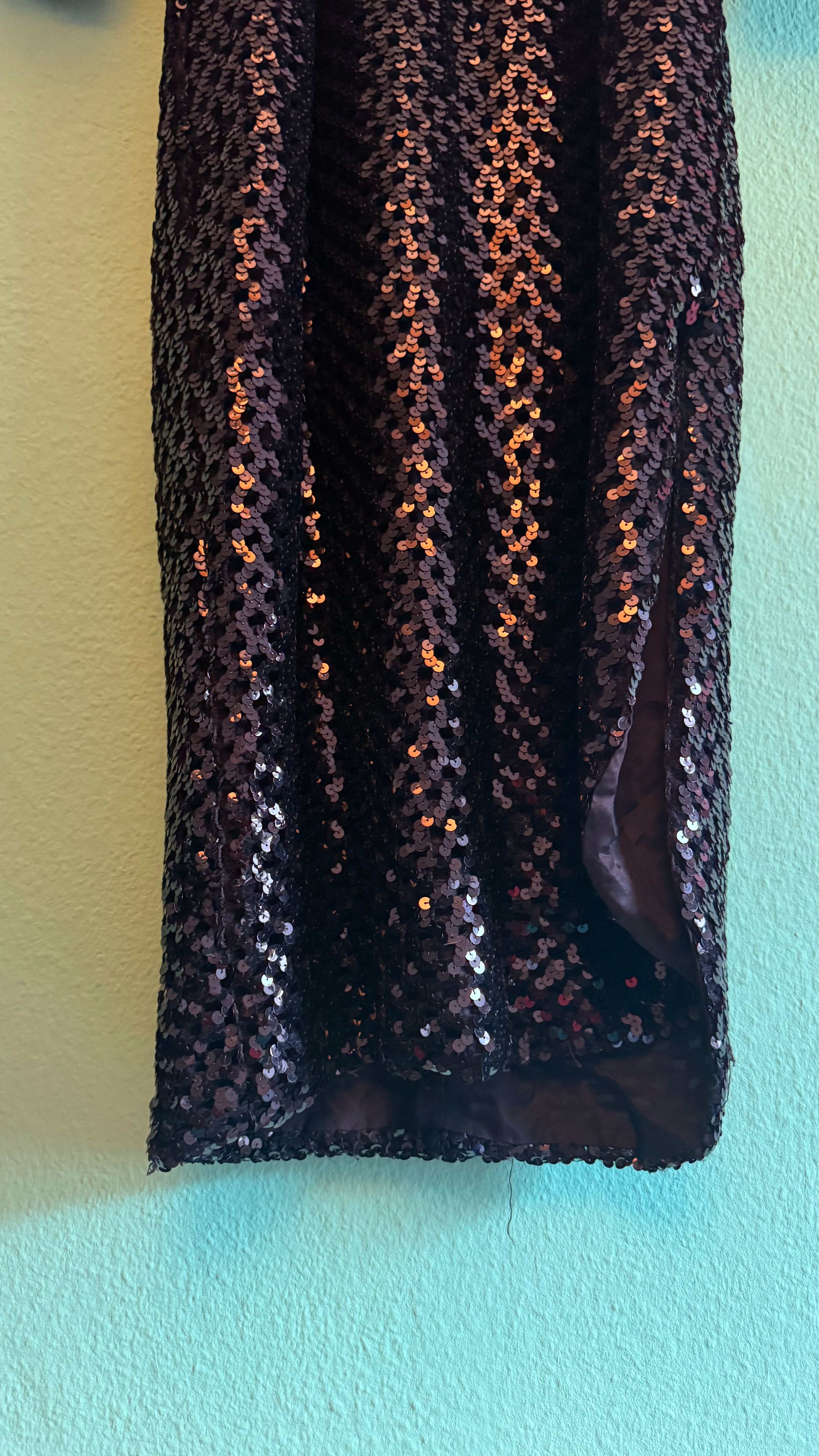 Vintage 1980s Black Sequin Midi Evening Dress
