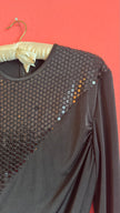 Vintage 1980s Black Sequin Draped Midi Evening Dress