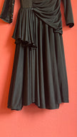 Vintage 1980s Black Sequin Draped Midi Evening Dress
