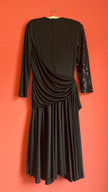 Vintage 1980s Black Sequin Draped Midi Evening Dress