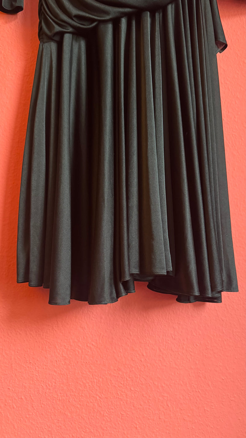 Vintage 1980s Black Sequin Draped Midi Evening Dress