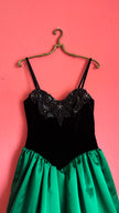 Vintage 1980s Augustat Black Velvet And Emerald Satin Evening Dress