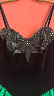 Vintage 1980s Augustat Black Velvet And Emerald Satin Evening Dress