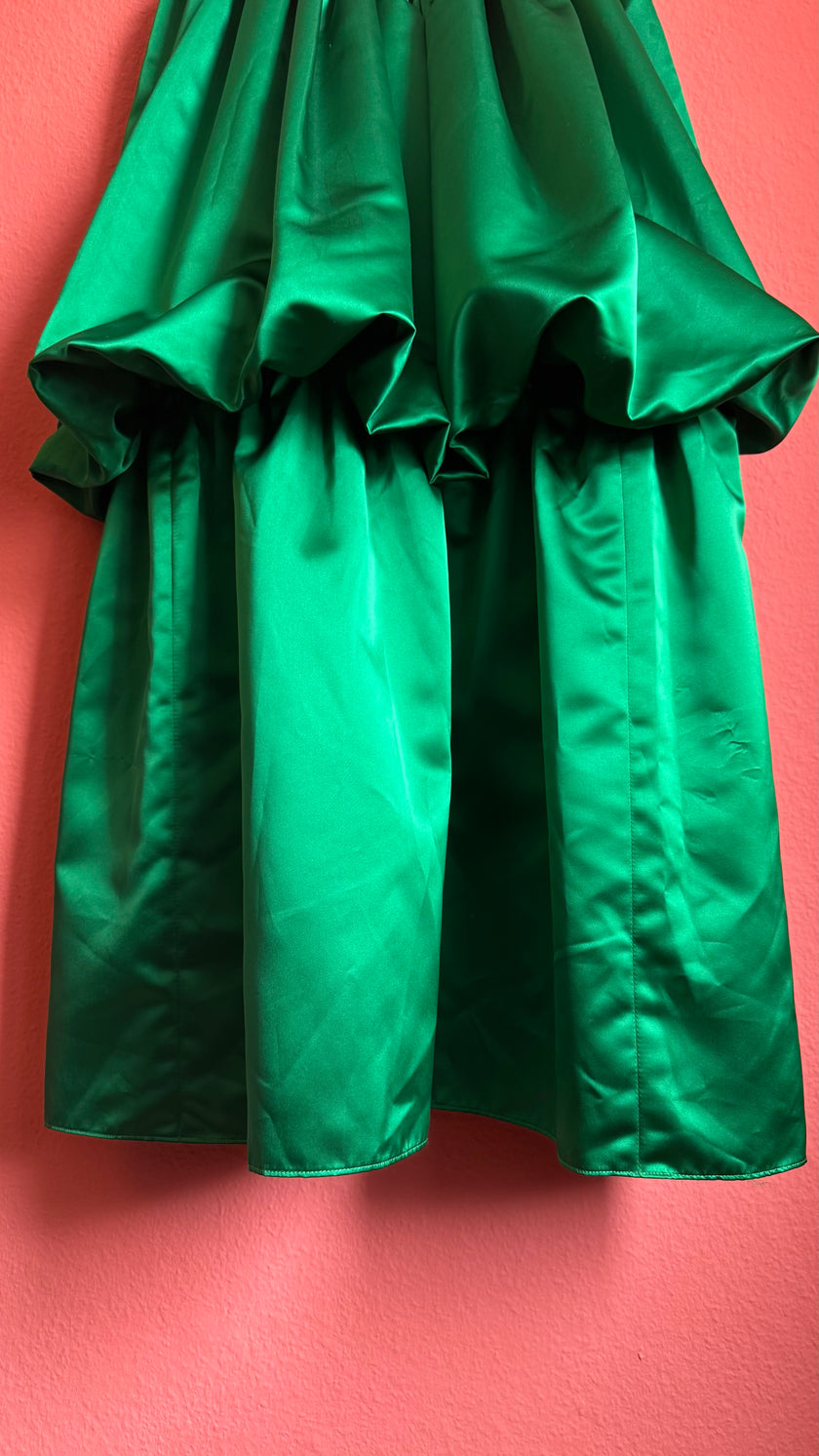 Vintage 1980s Augustat Black Velvet And Emerald Satin Evening Dress