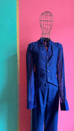 Vintage 1990s Navy Pinstripe Vest, Trouser And Rhinestone Bodysuit Set