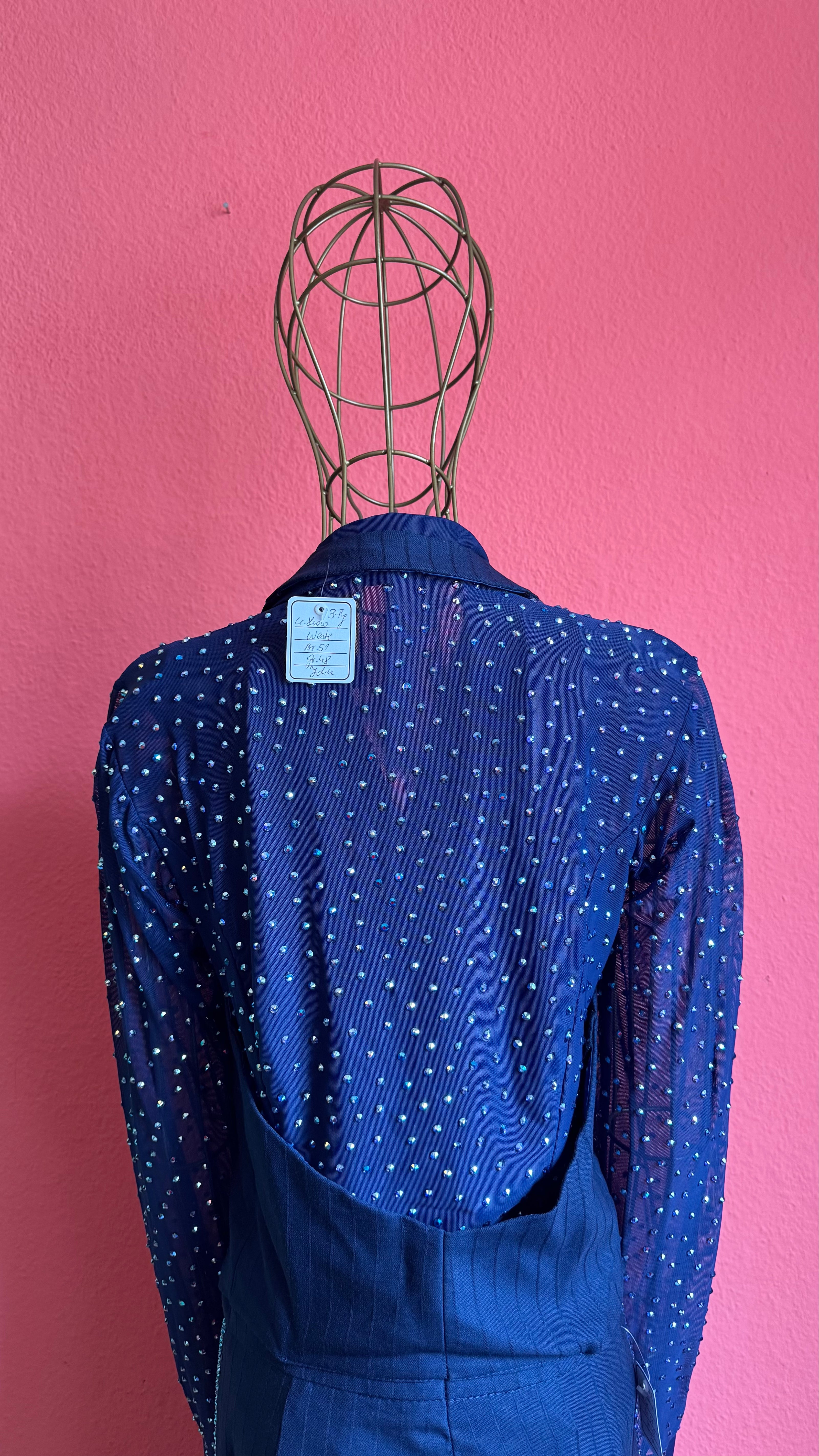 Vintage 1990s Navy Pinstripe Vest, Trouser And Rhinestone Bodysuit Set