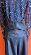 Vintage 1990s Navy Pinstripe Vest, Trouser And Rhinestone Bodysuit Set