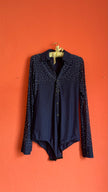 Vintage 1990s Navy Pinstripe Vest, Trouser And Rhinestone Bodysuit Set