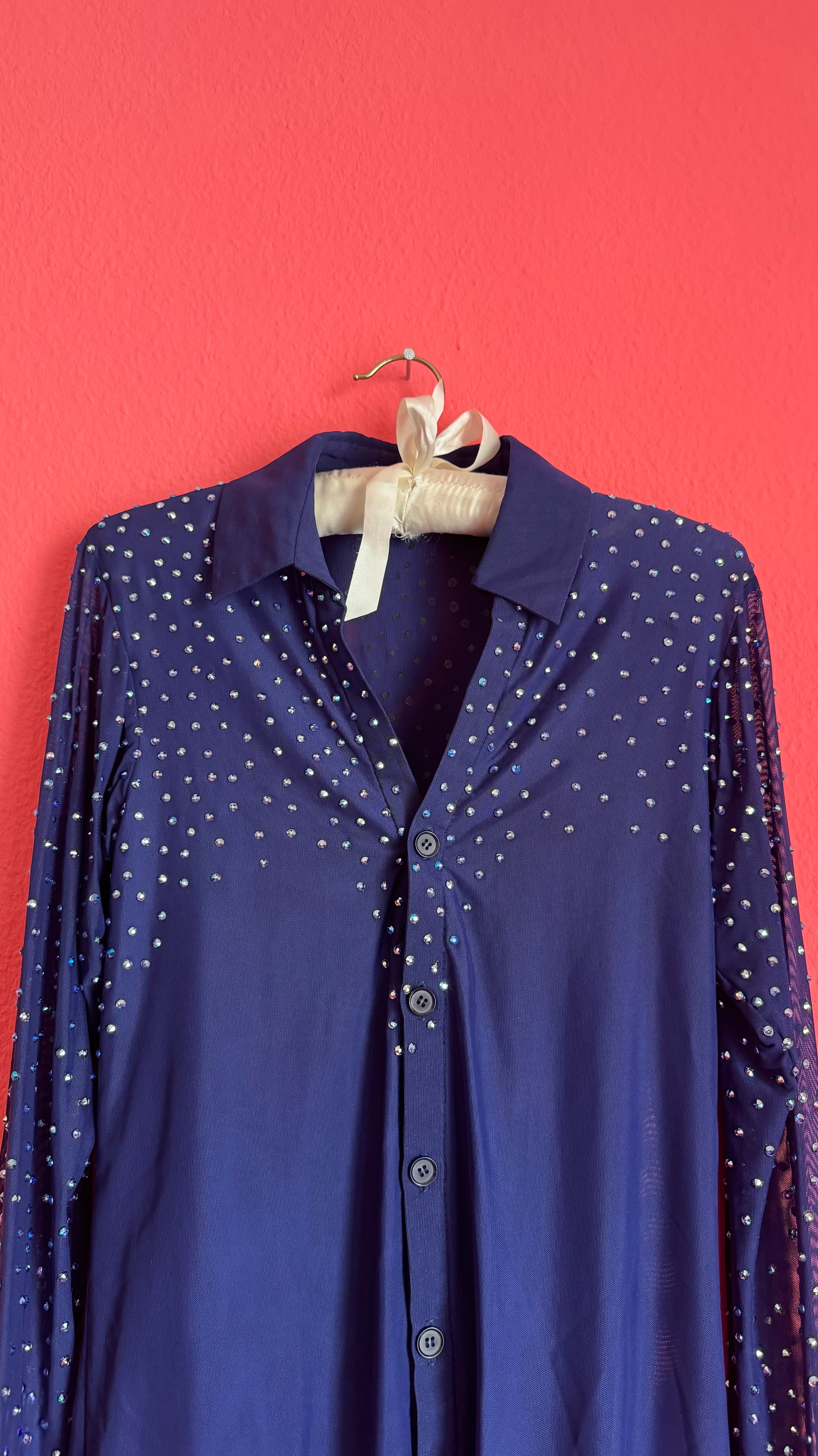 Vintage 1990s Navy Pinstripe Vest, Trouser And Rhinestone Bodysuit Set