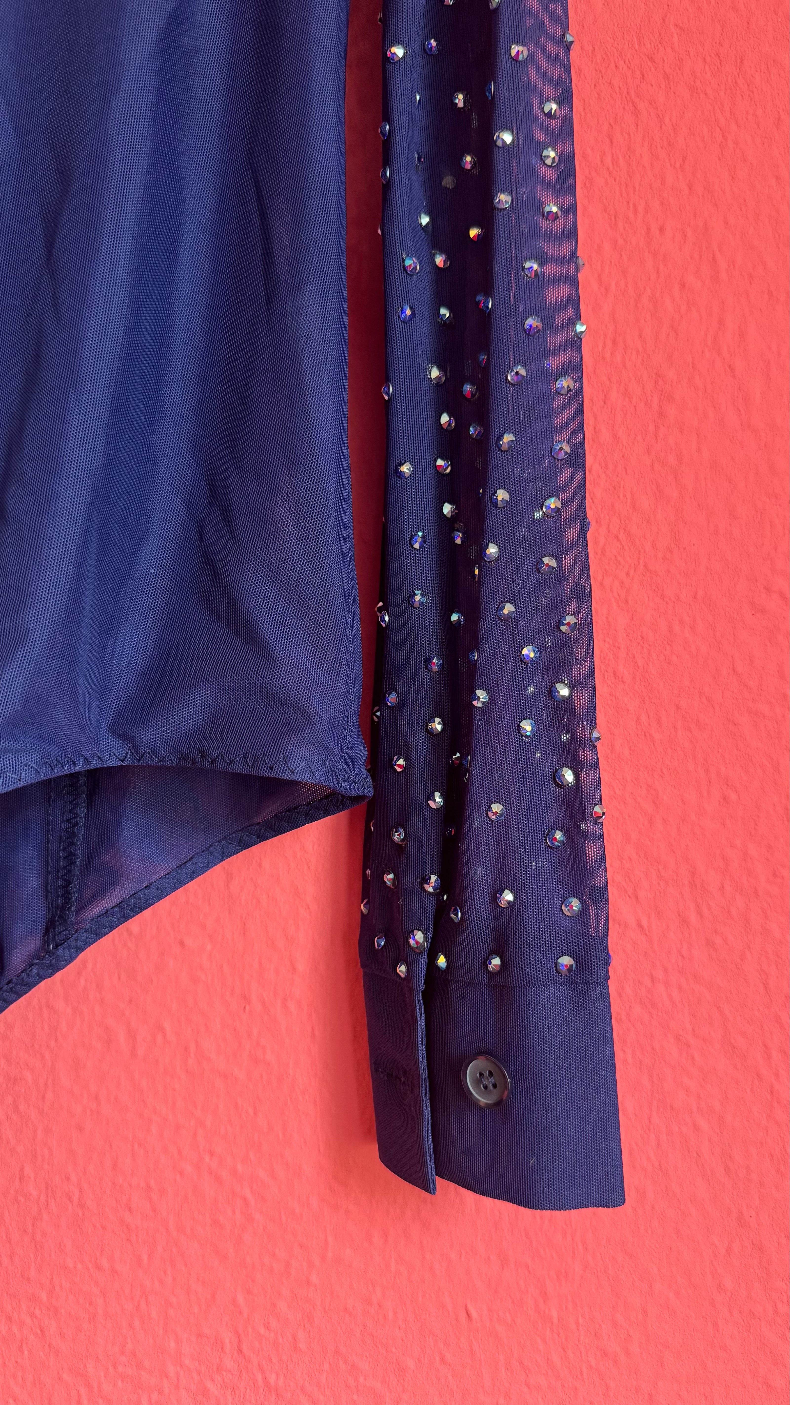 Vintage 1990s Navy Pinstripe Vest, Trouser And Rhinestone Bodysuit Set