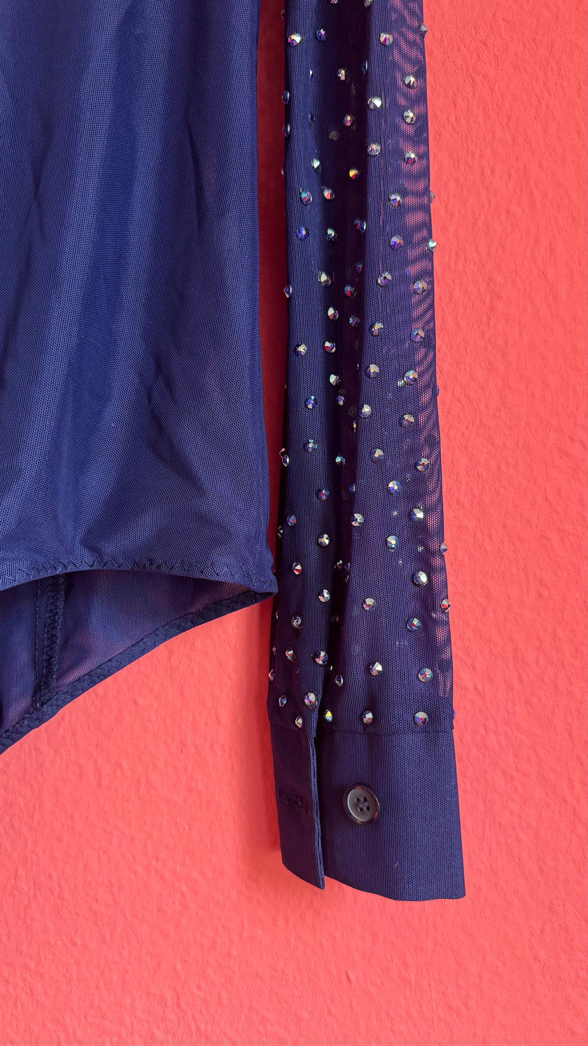 Vintage 1990s Navy Pinstripe Vest, Trouser And Rhinestone Bodysuit Set