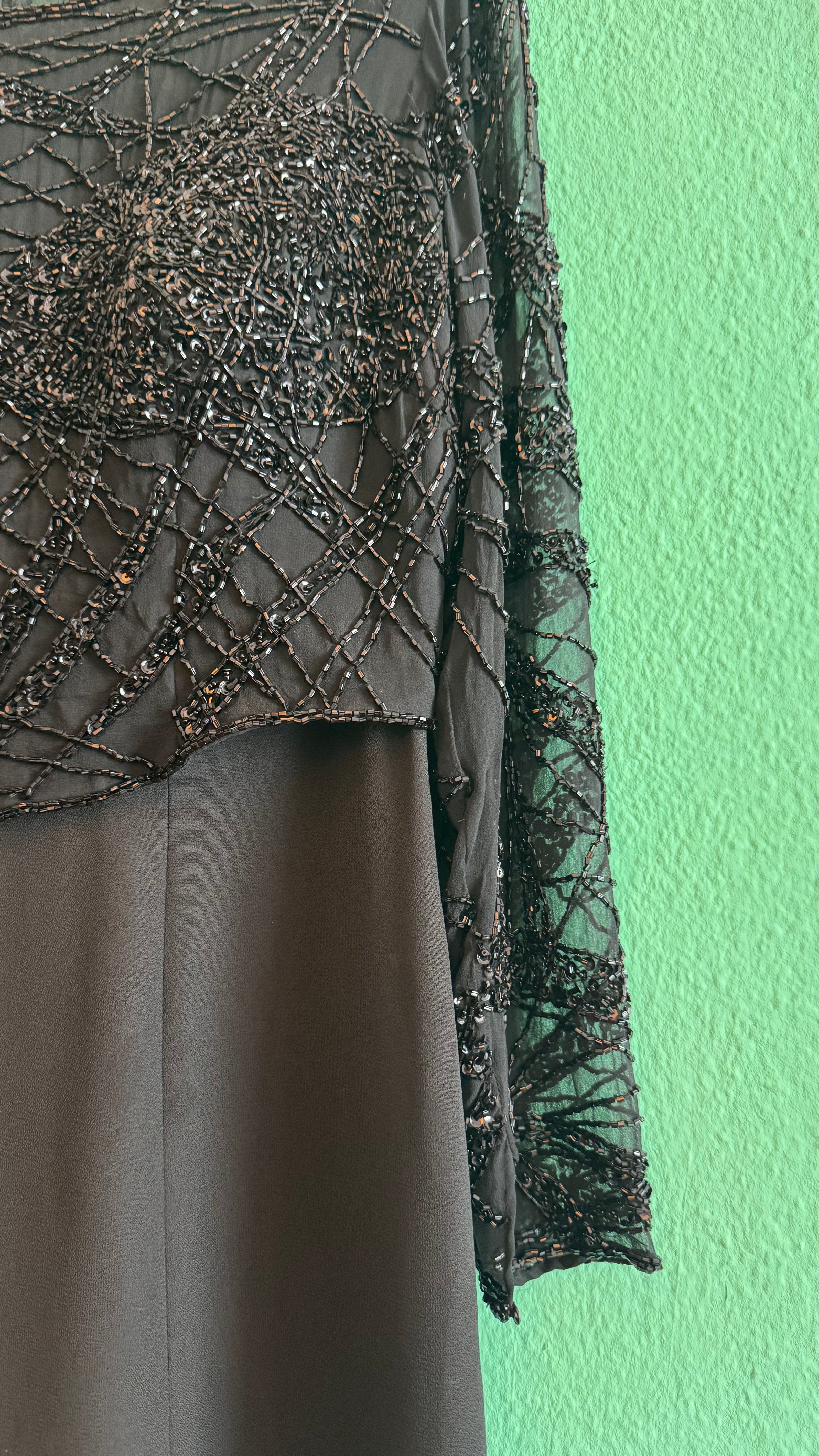 Vintage 1980s Augustat Black Beaded Evening Dress