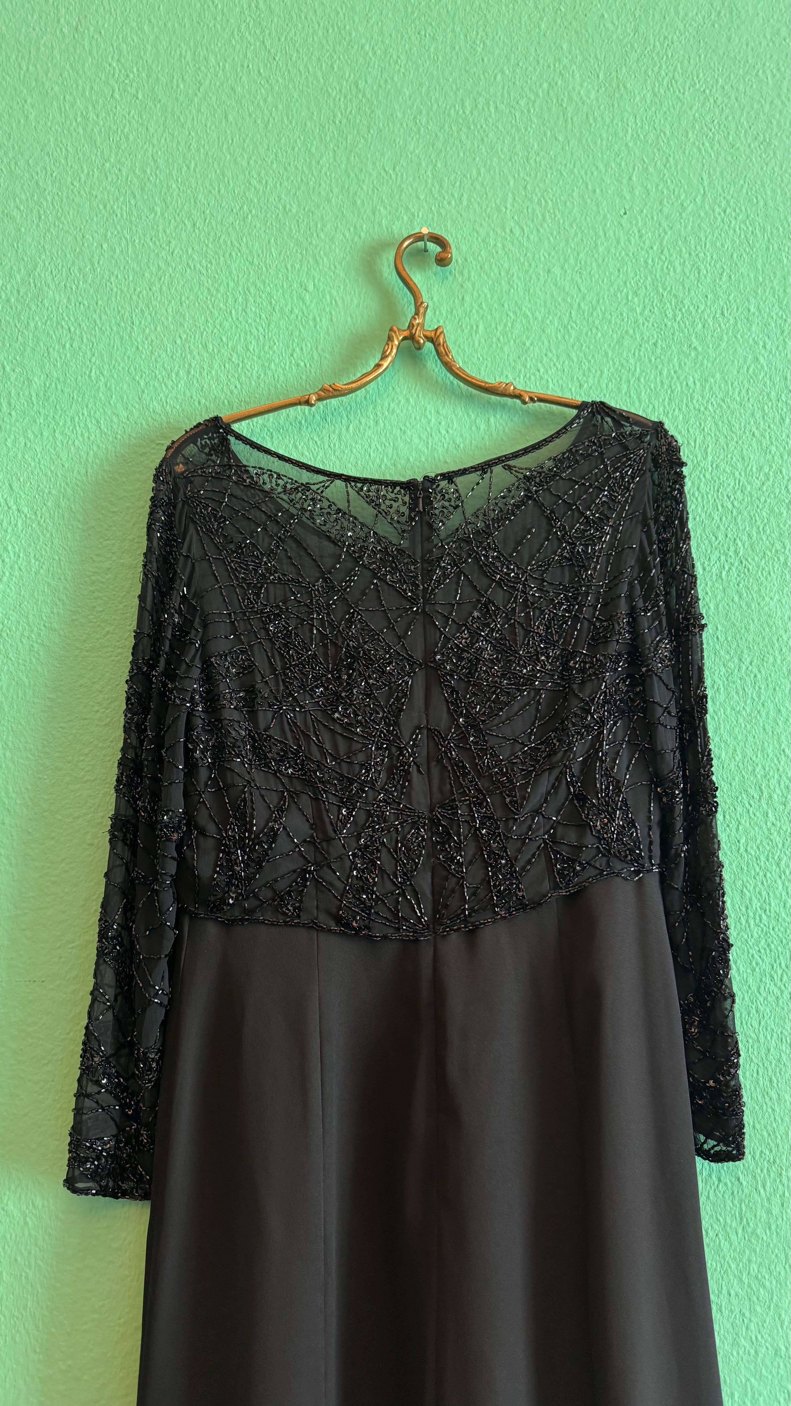 Vintage 1980s Augustat Black Beaded Evening Dress
