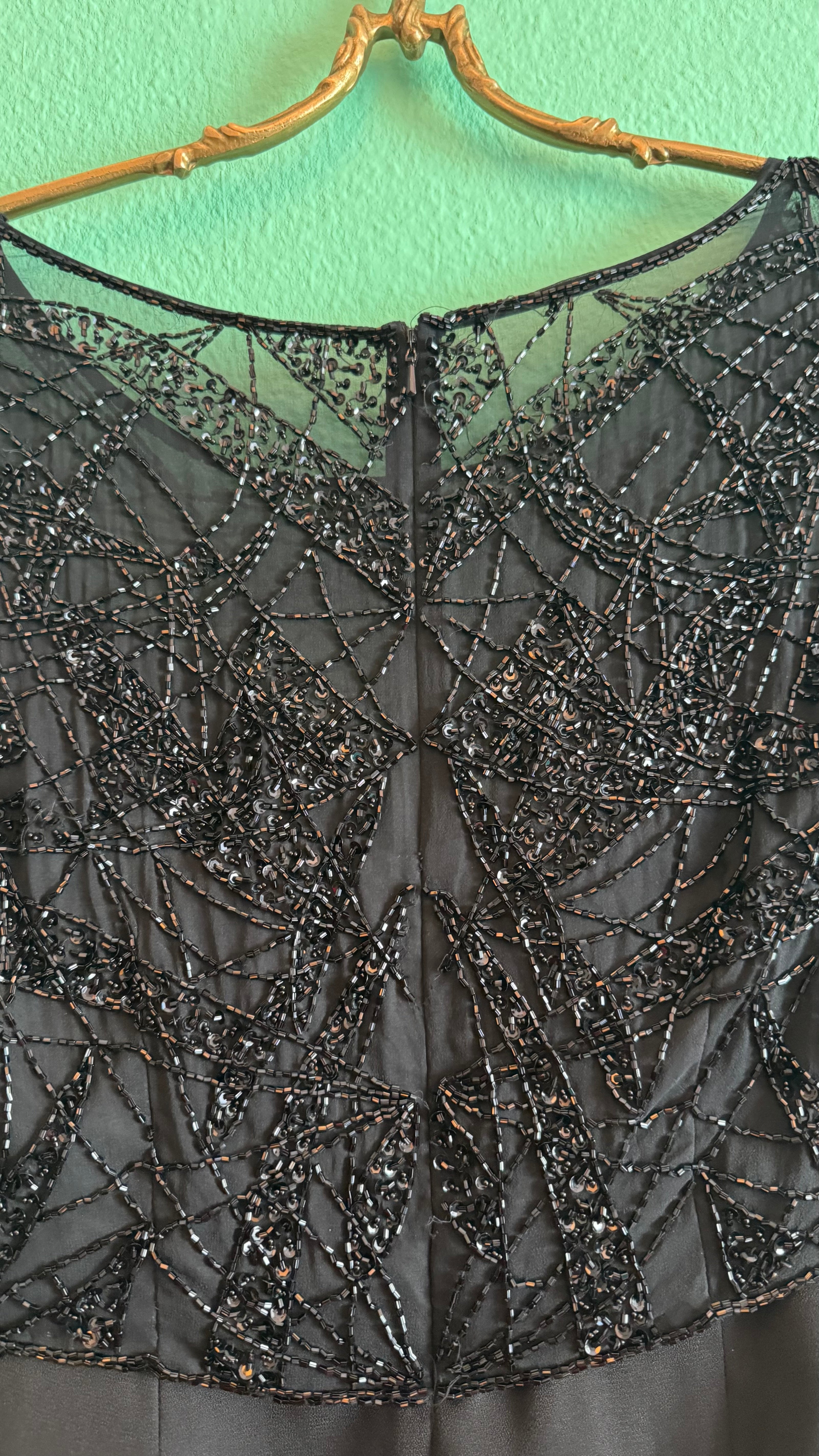 Vintage 1980s Augustat Black Beaded Evening Dress