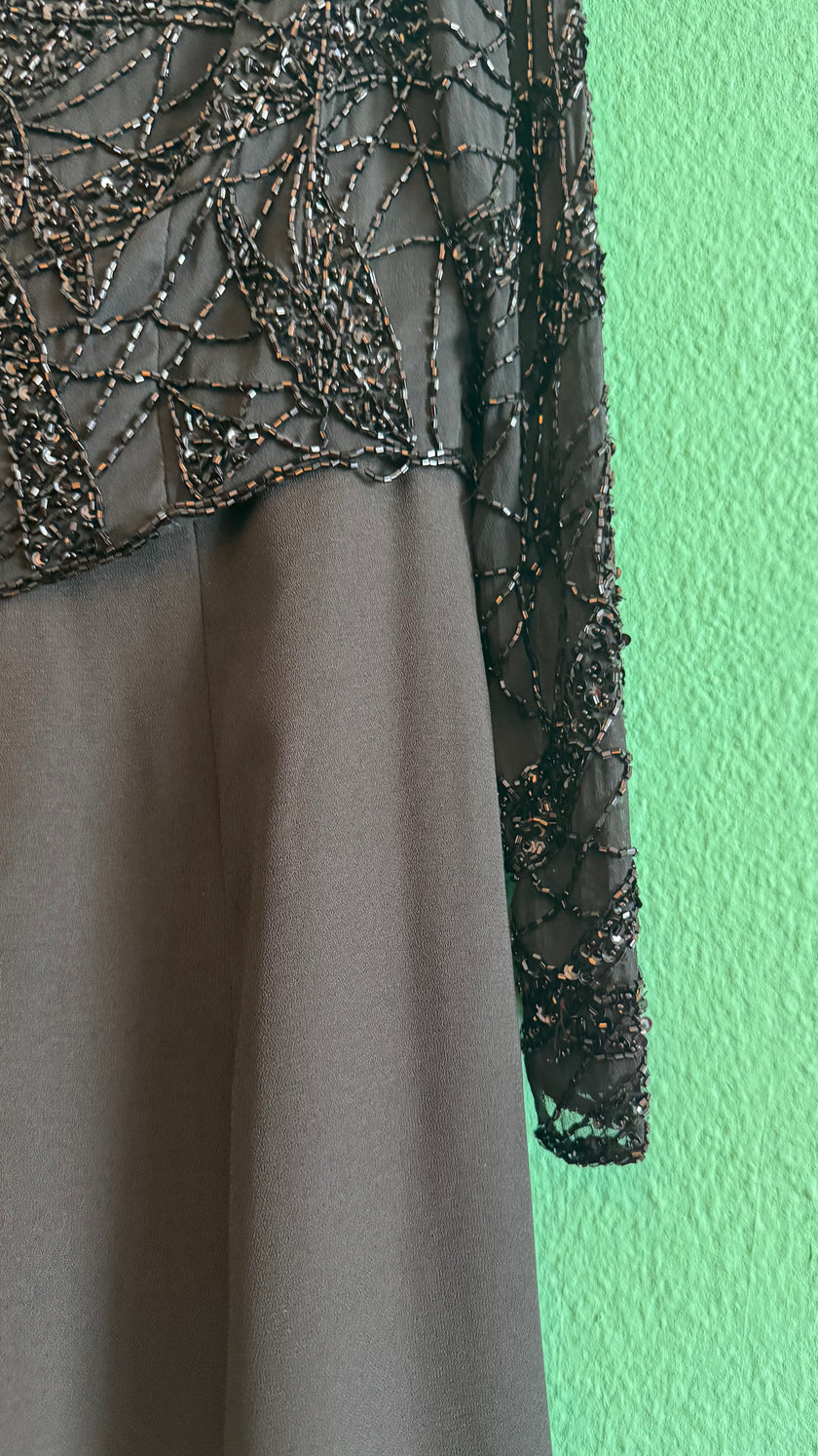 Vintage 1980s Augustat Black Beaded Evening Dress