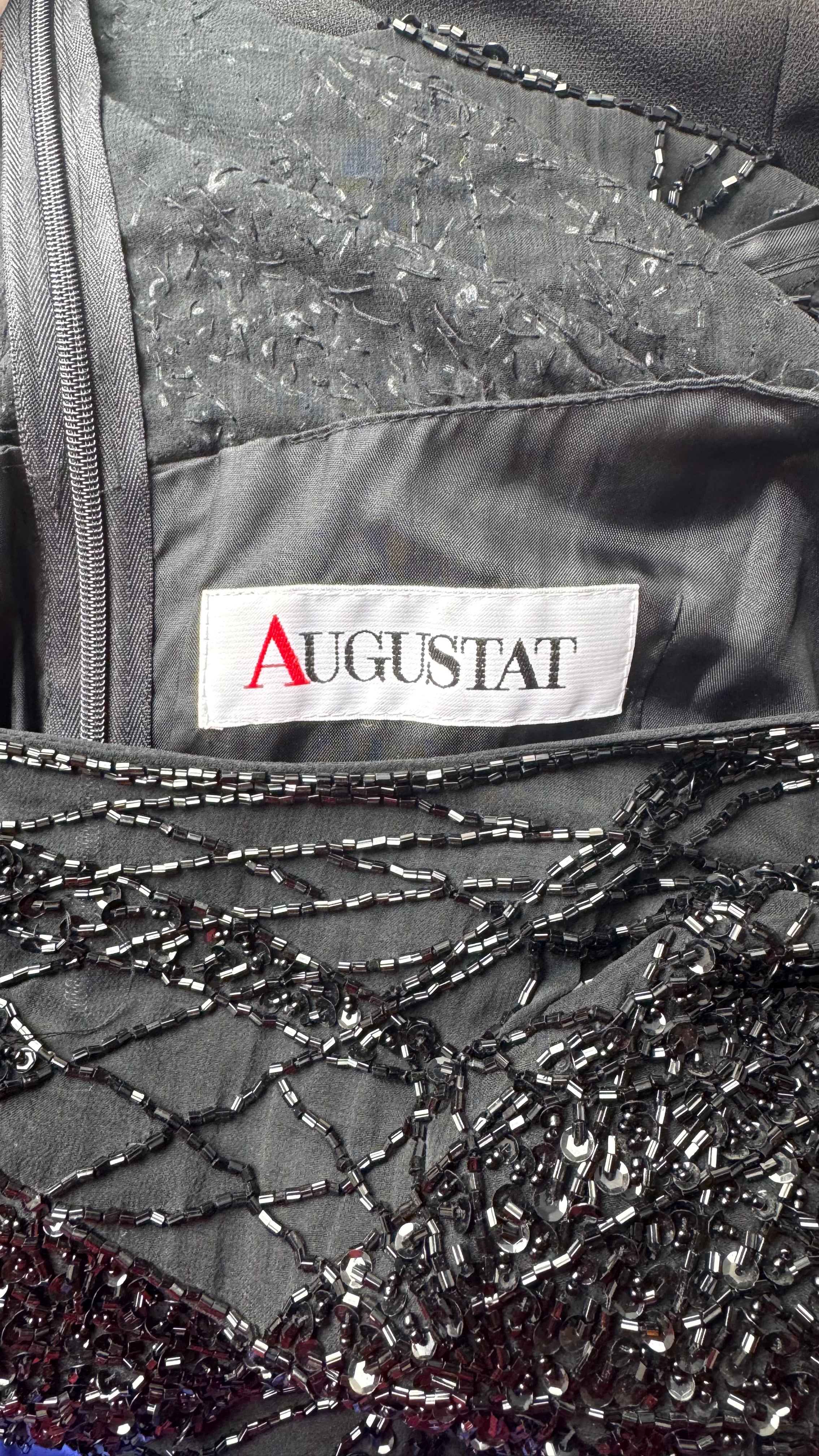 Vintage 1980s Augustat Black Beaded Evening Dress