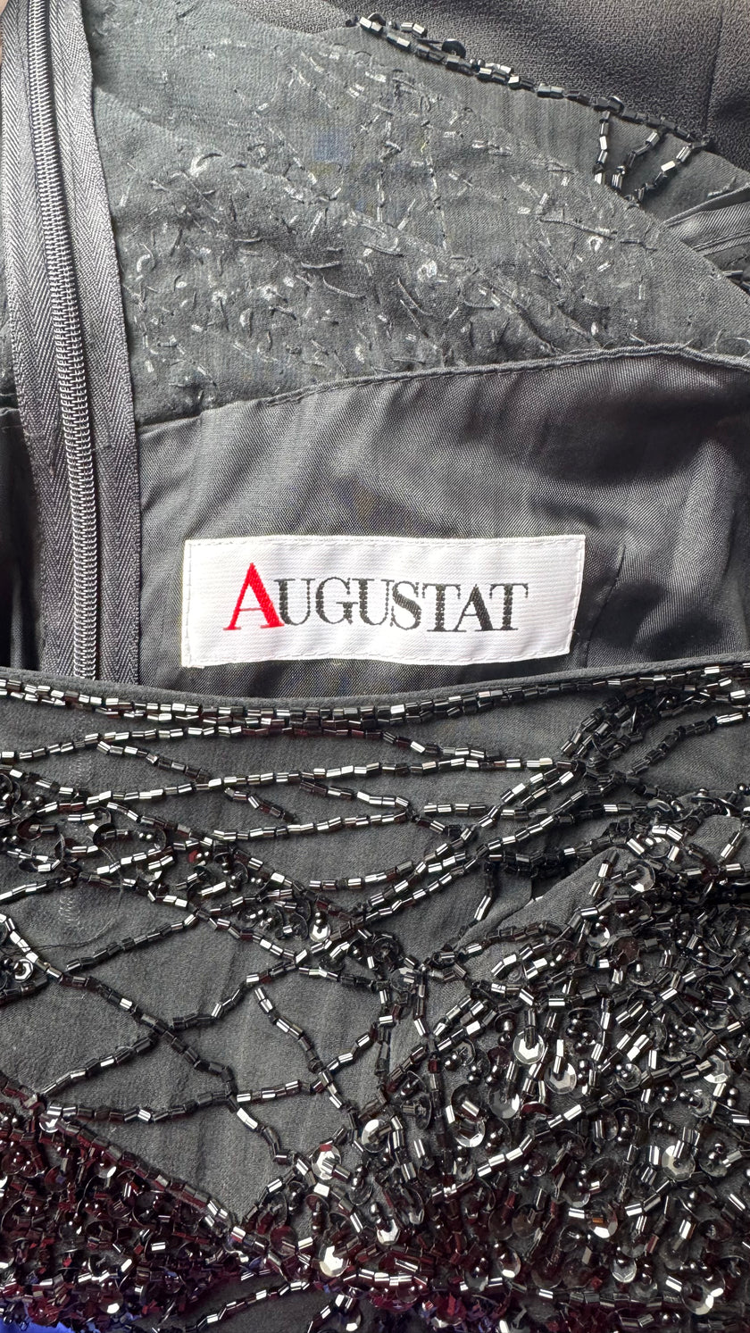 Vintage 1980s Augustat Black Beaded Evening Dress