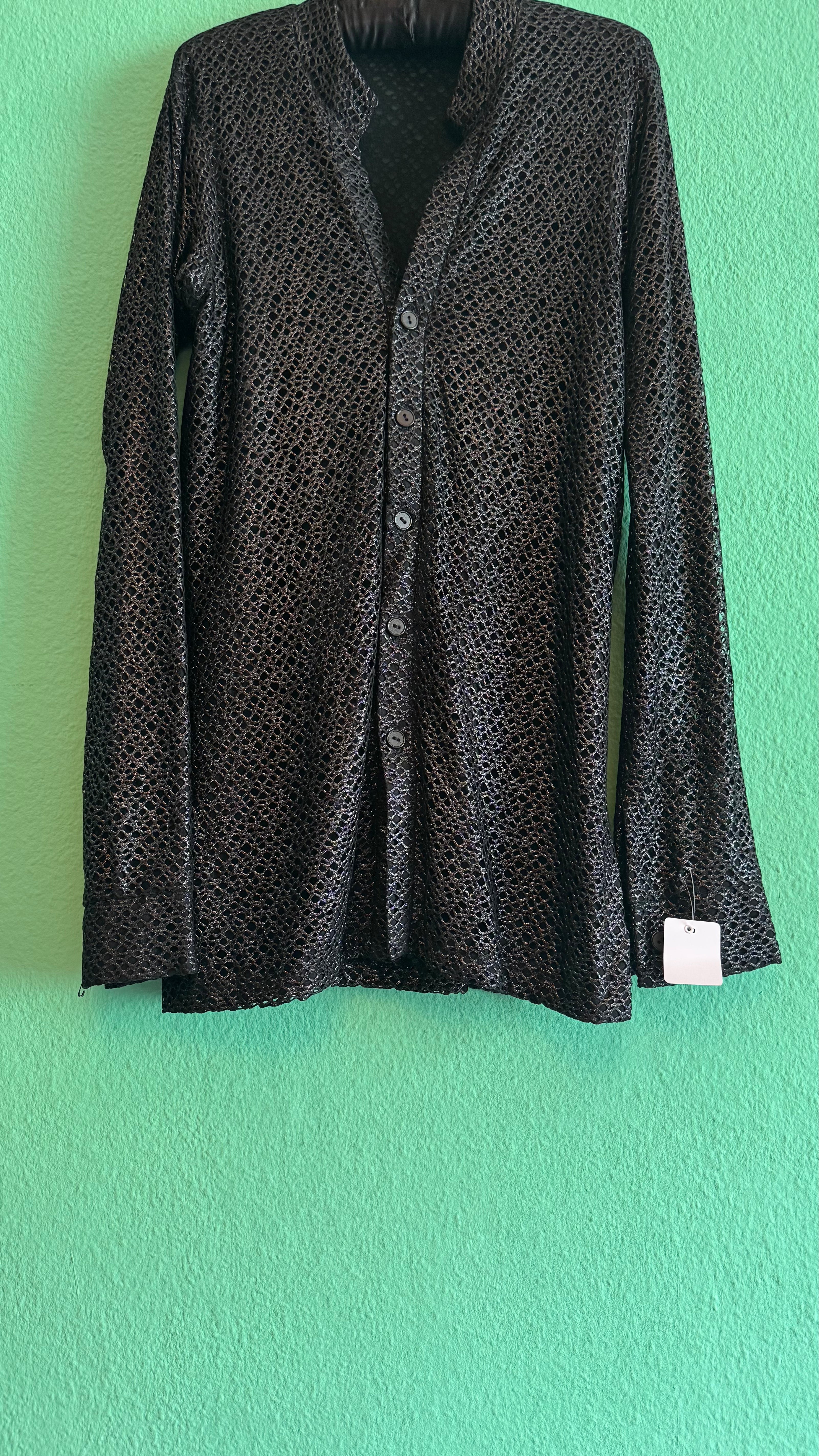 Vintage 1990s Black Mesh Shirt And Cream Side Stripe Trouser Set