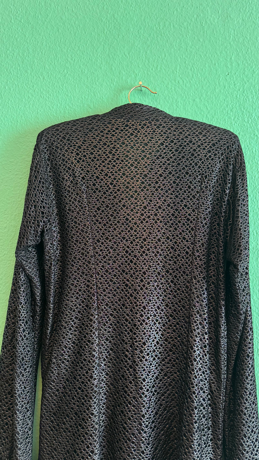 Vintage 1990s Black Mesh Shirt And Cream Side Stripe Trouser Set