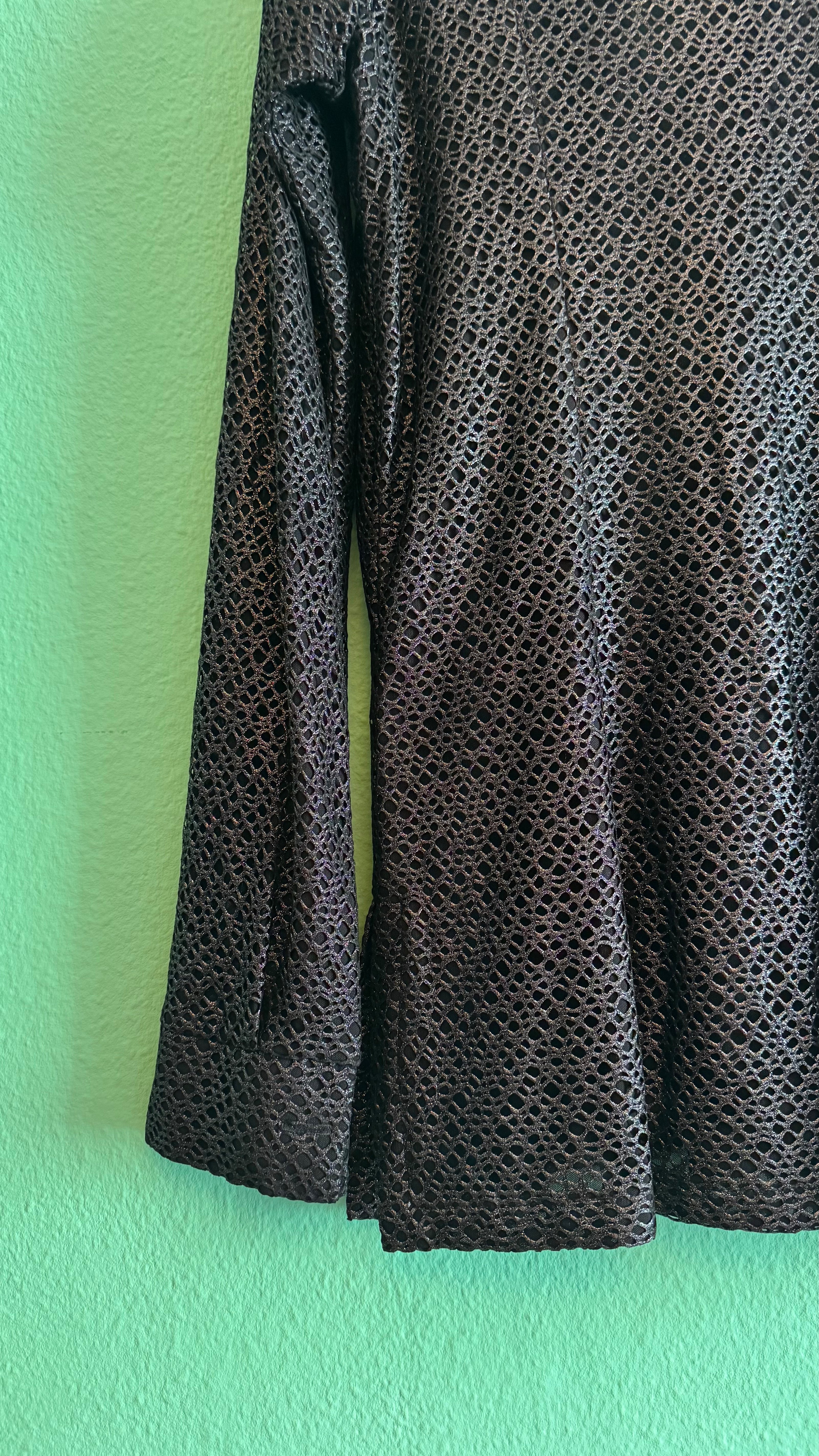 Vintage 1990s Black Mesh Shirt And Cream Side Stripe Trouser Set