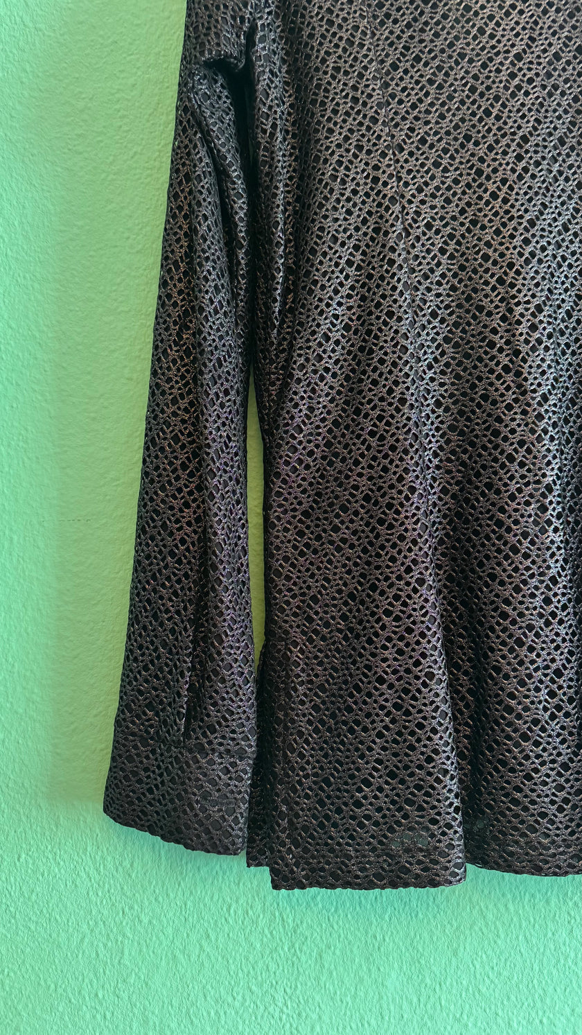 Vintage 1990s Black Mesh Shirt And Cream Side Stripe Trouser Set