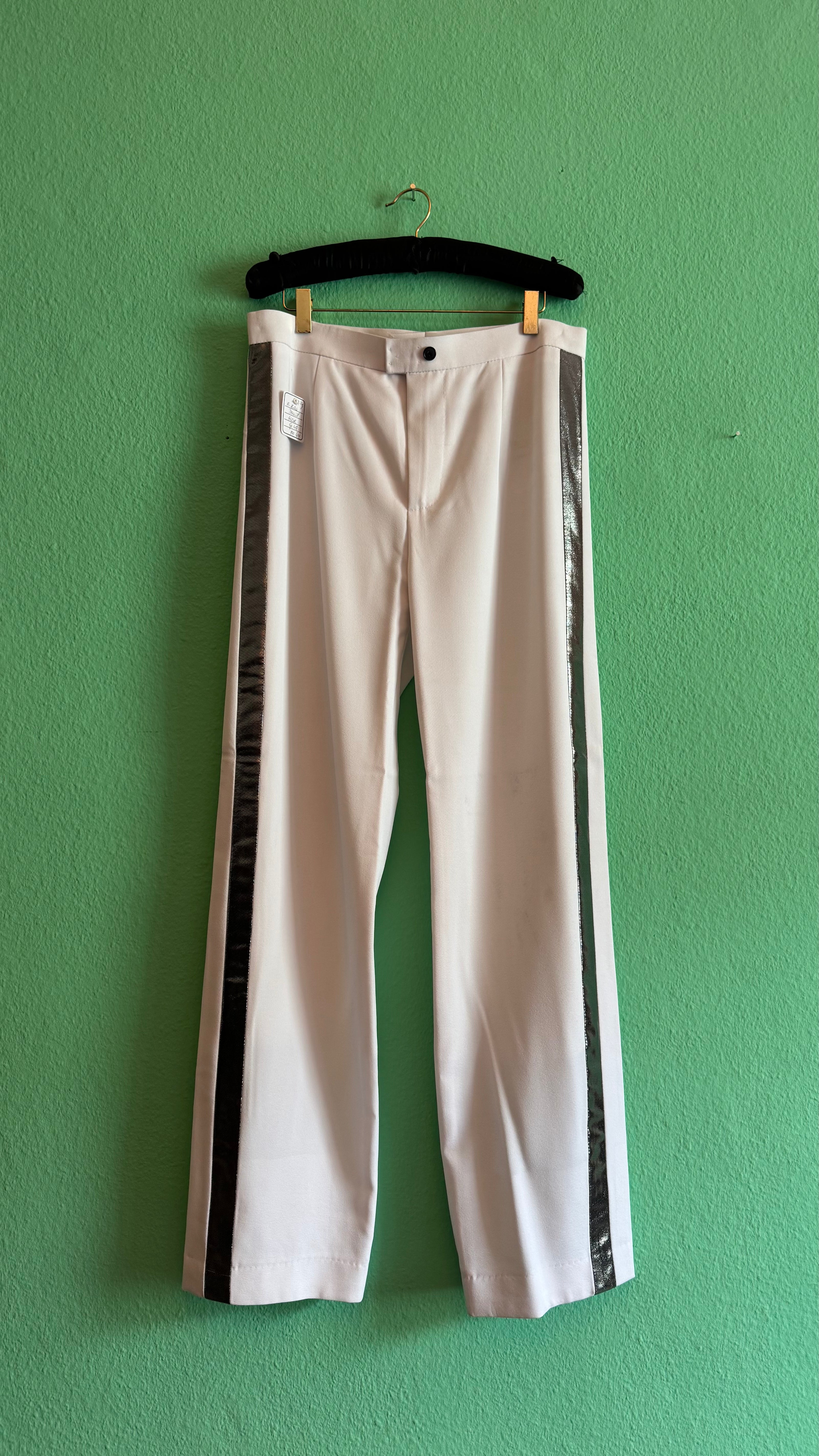 Vintage 1990s Black Mesh Shirt And Cream Side Stripe Trouser Set