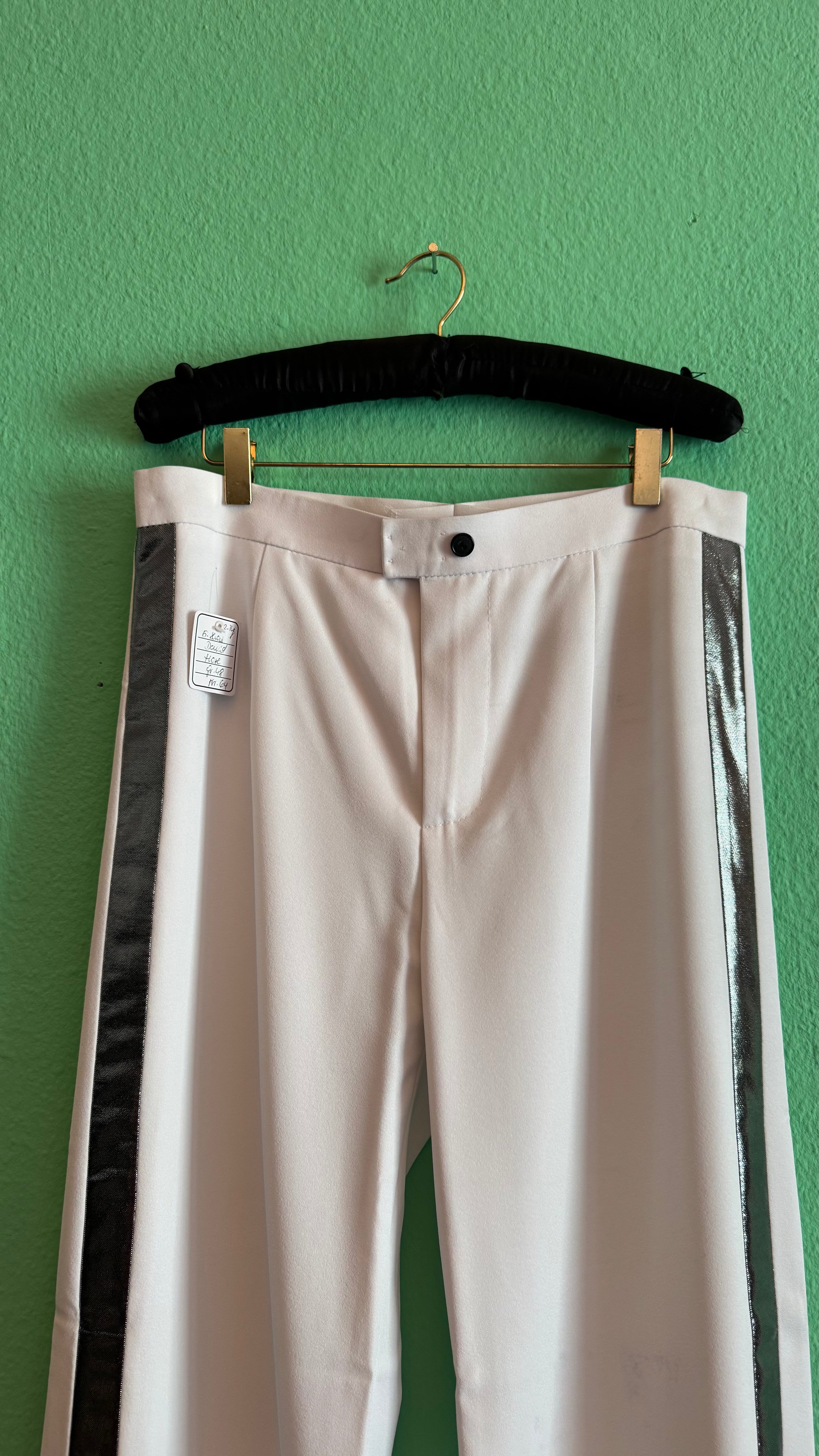 Vintage 1990s Black Mesh Shirt And Cream Side Stripe Trouser Set