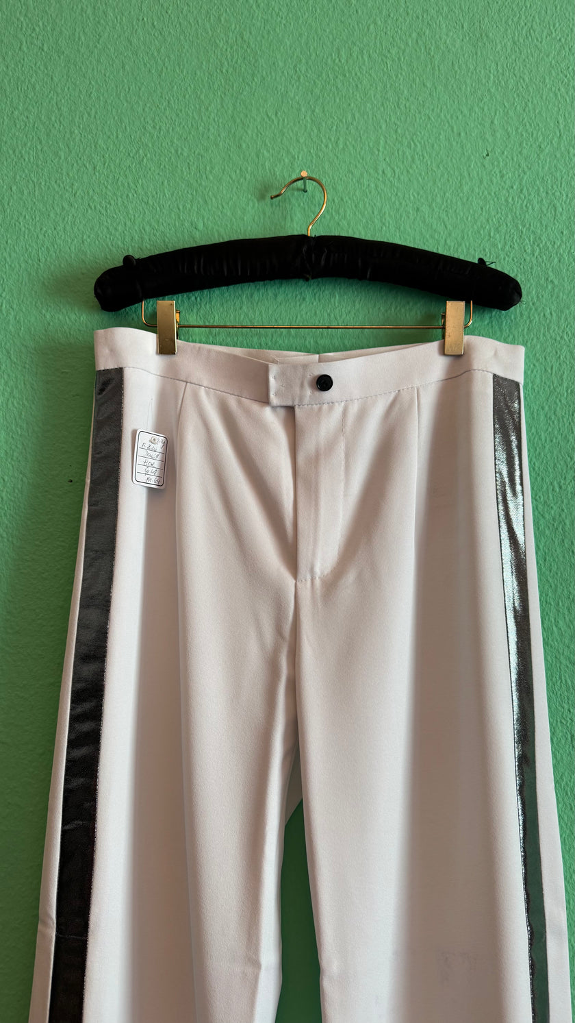 Vintage 1990s Black Mesh Shirt And Cream Side Stripe Trouser Set