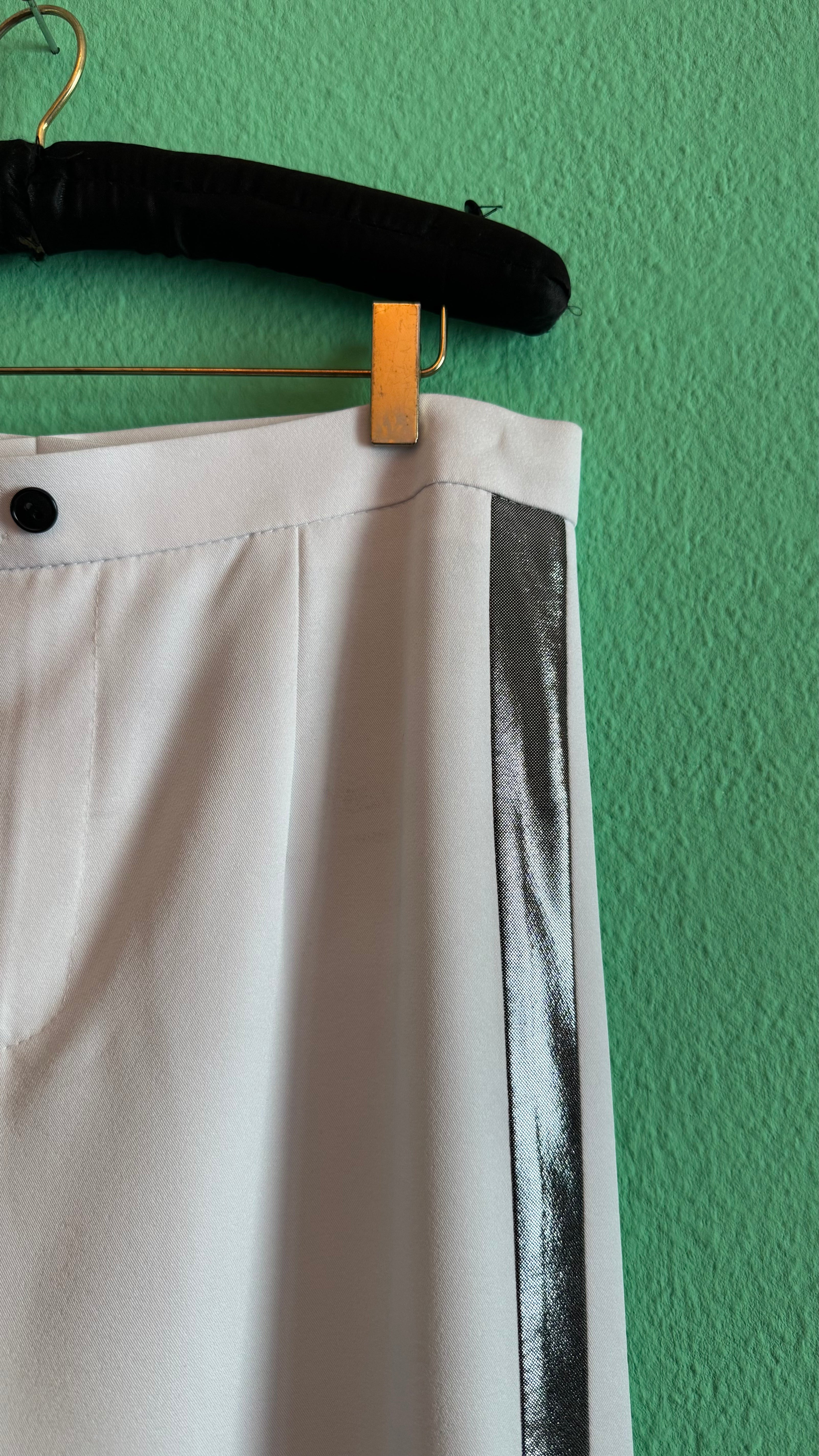 Vintage 1990s Black Mesh Shirt And Cream Side Stripe Trouser Set