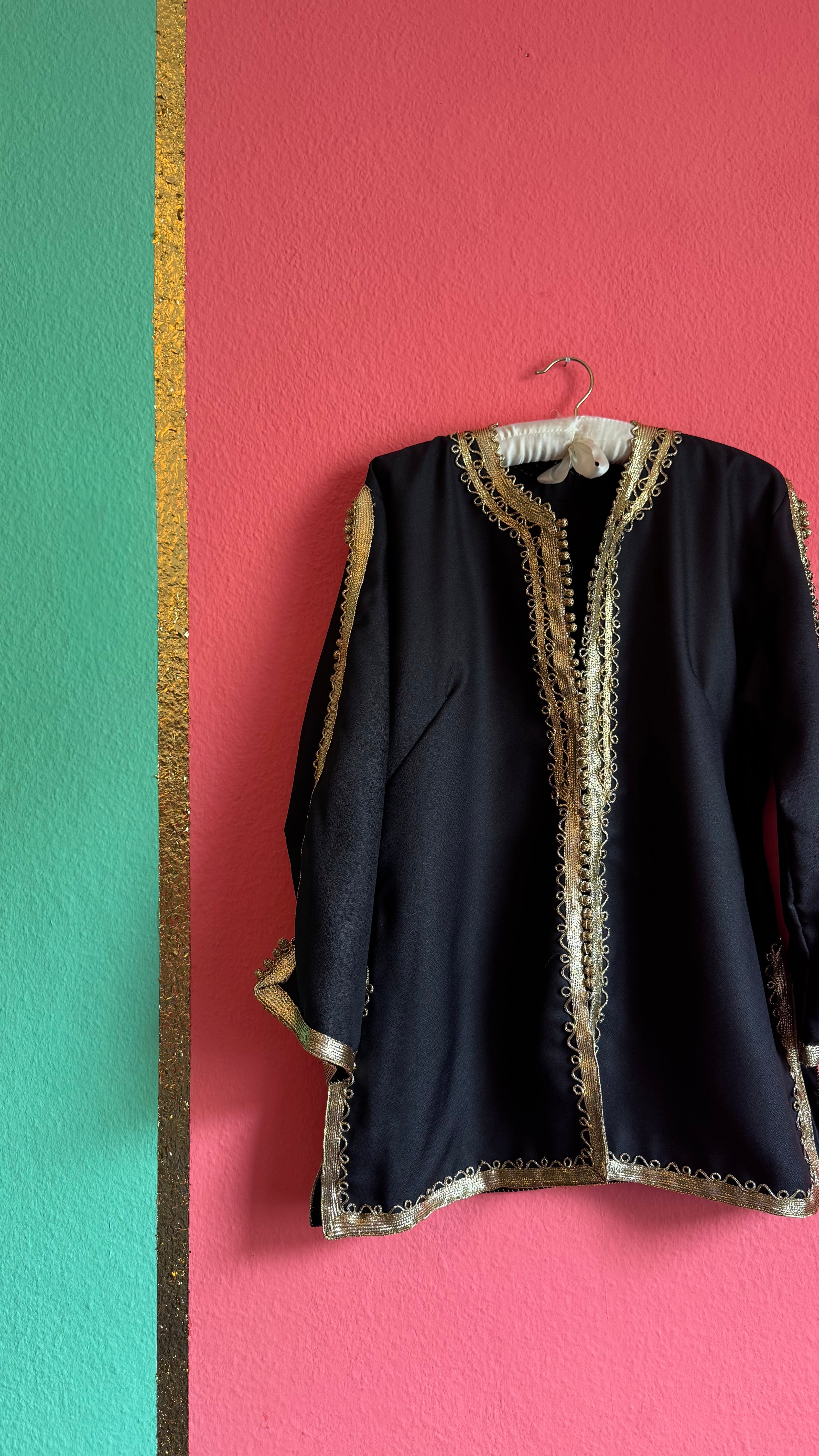 Vintage 1980s Black Jacket With Gold Braided Trim