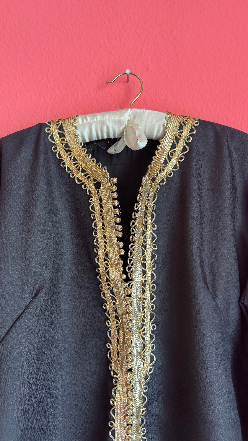 Vintage 1980s Black Jacket With Gold Braided Trim