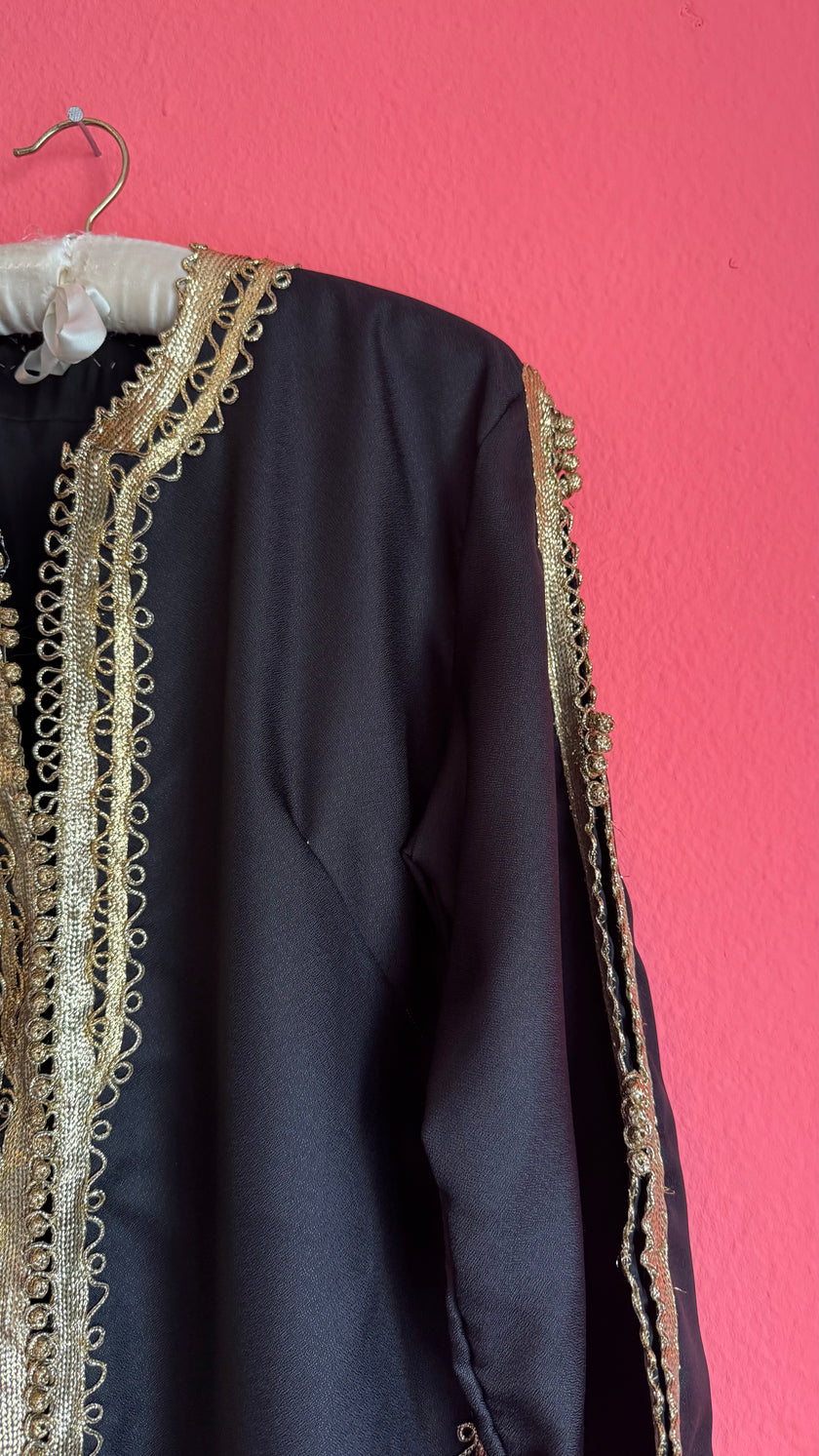Vintage 1980s Black Jacket With Gold Braided Trim