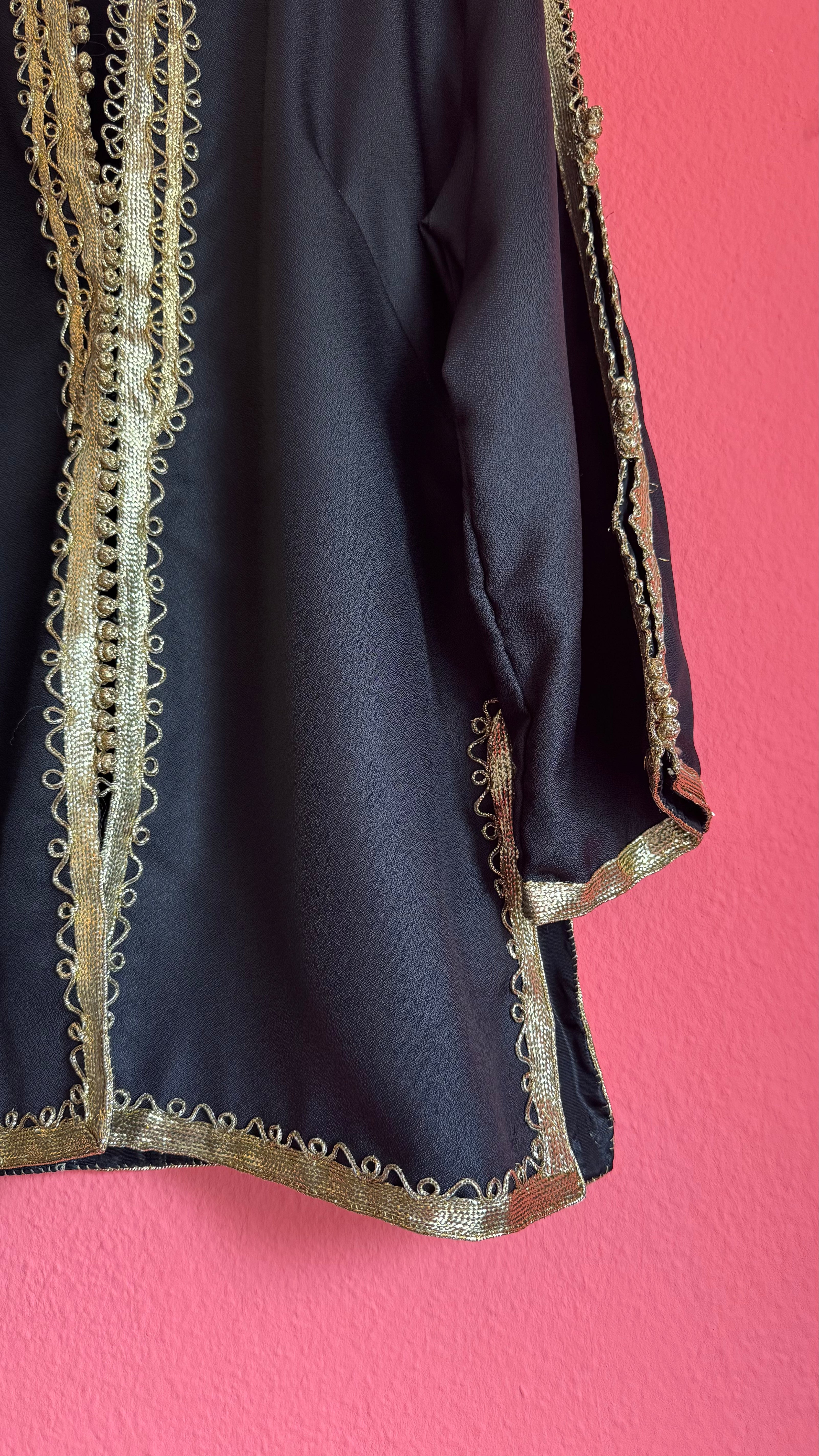 Vintage 1980s Black Jacket With Gold Braided Trim