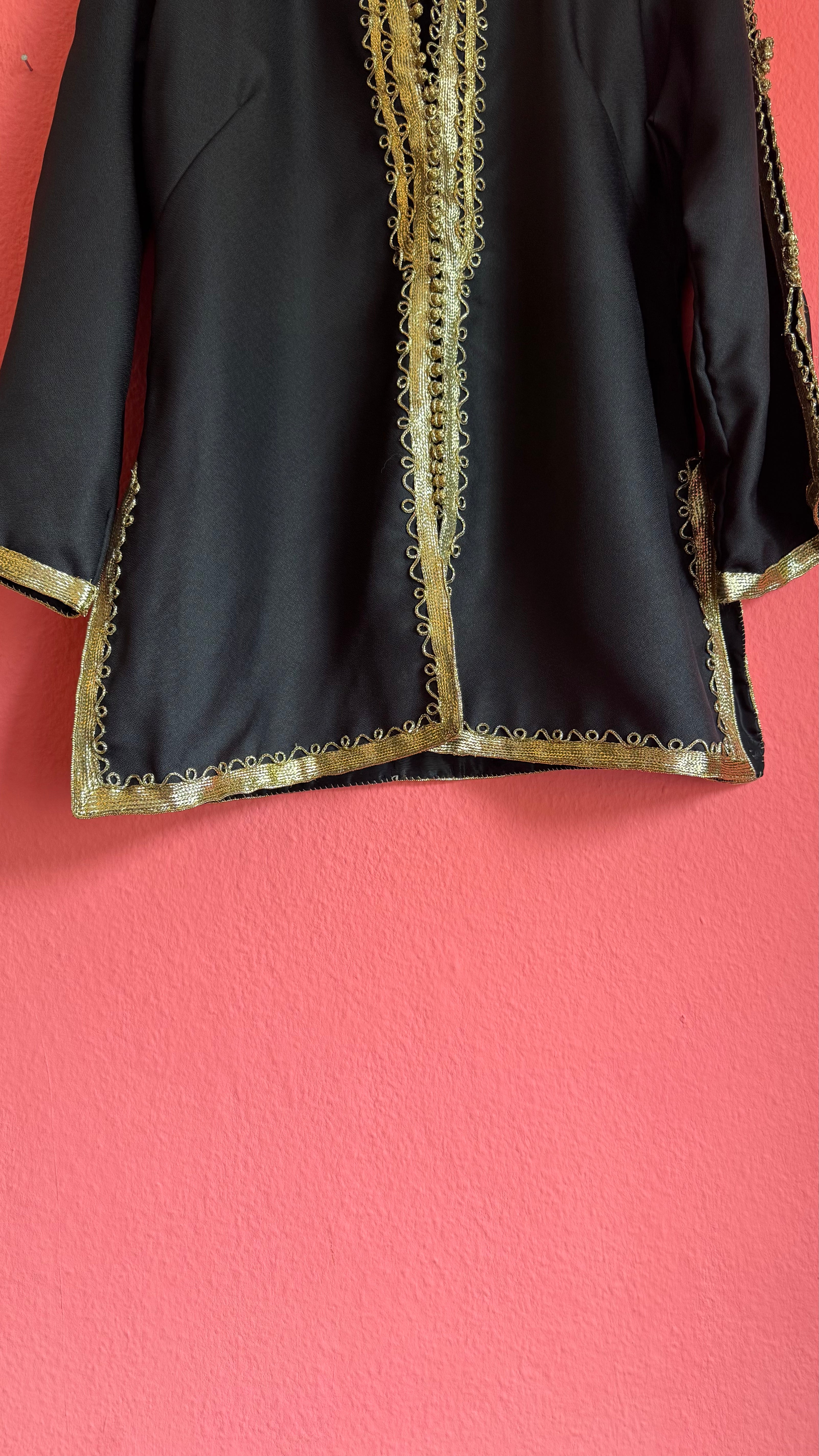 Vintage 1980s Black Jacket With Gold Braided Trim