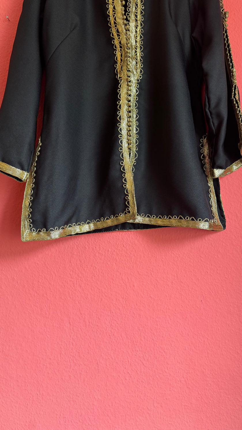 Vintage 1980s Black Jacket With Gold Braided Trim