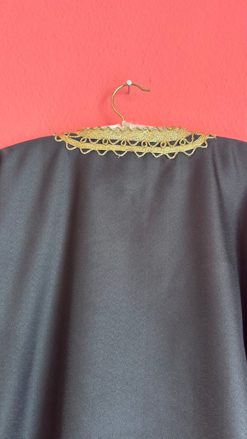 Vintage 1980s Black Jacket With Gold Braided Trim