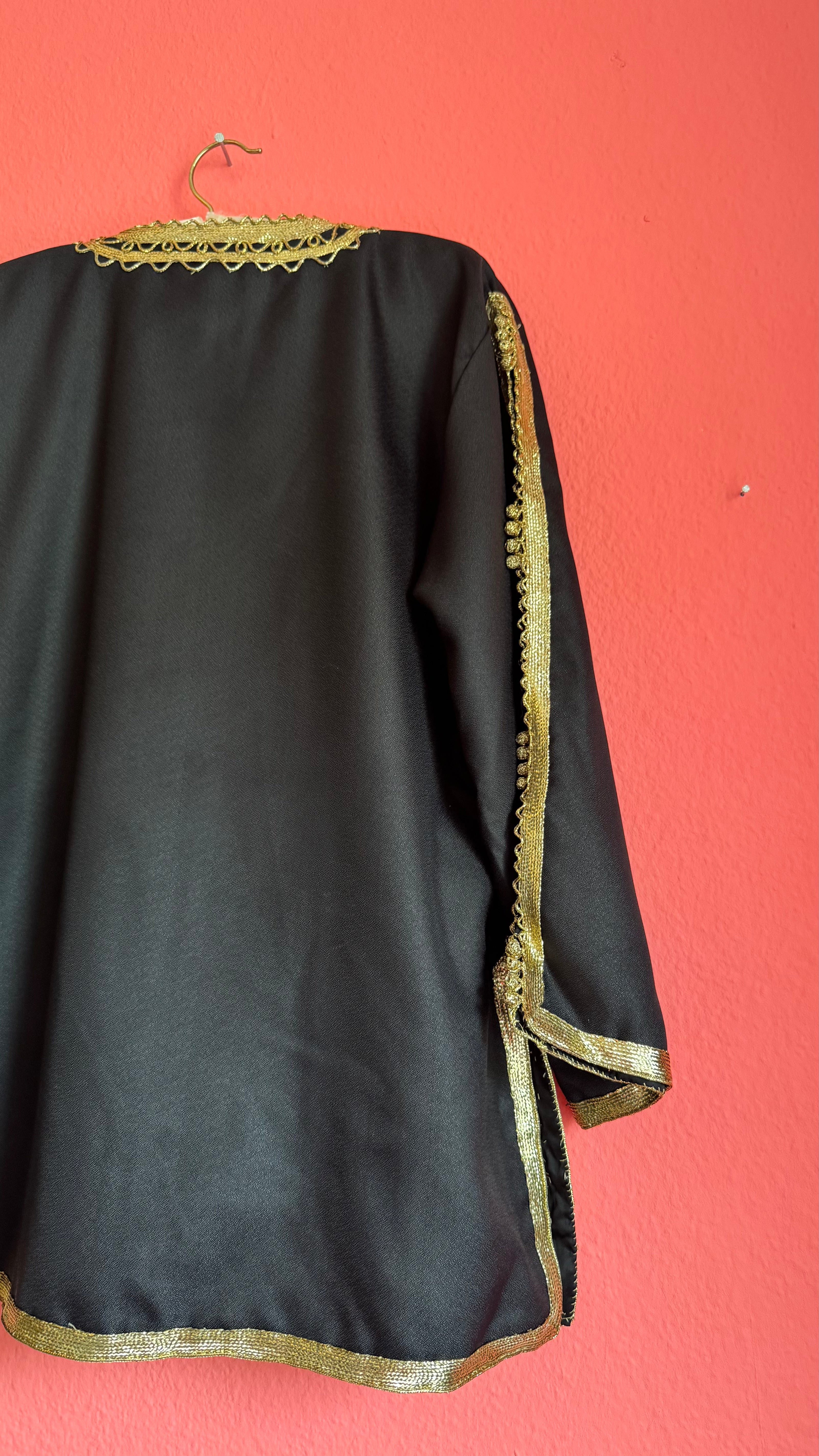 Vintage 1980s Black Jacket With Gold Braided Trim