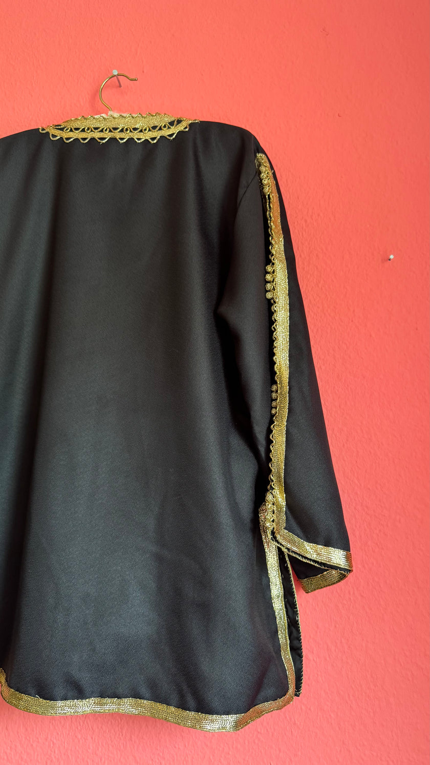 Vintage 1980s Black Jacket With Gold Braided Trim