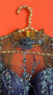 Vintage 1990s Blue Embroidered Mesh Mini Dress