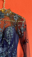 Vintage 1990s Blue Embroidered Mesh Mini Dress