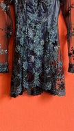Vintage 1990s Blue Embroidered Mesh Mini Dress