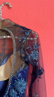 Vintage 1990s Blue Embroidered Mesh Mini Dress