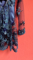 Vintage 1990s Blue Embroidered Mesh Mini Dress