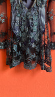 Vintage 1990s Blue Embroidered Mesh Mini Dress