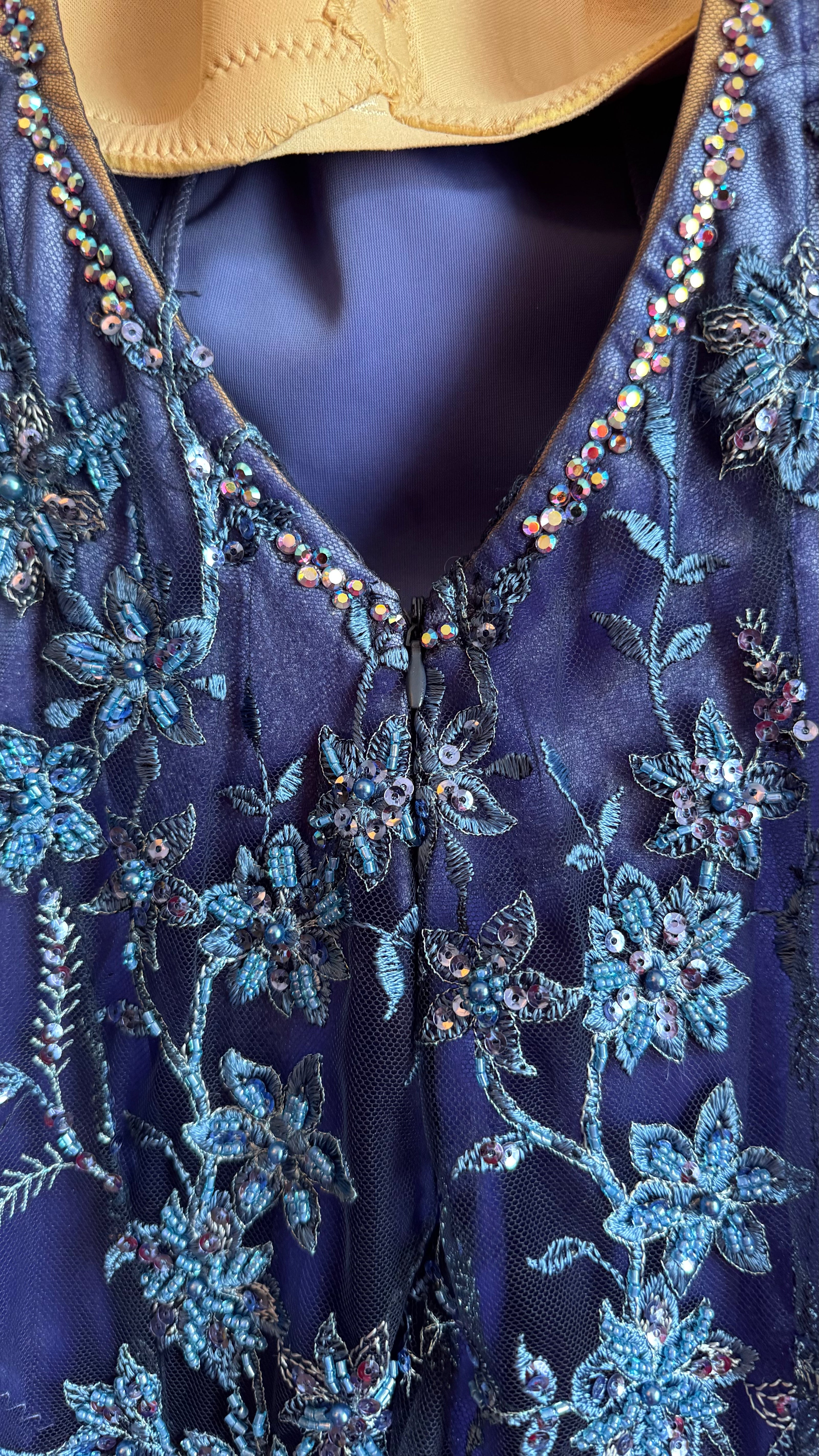 Vintage 1990s Blue Embroidered Mesh Mini Dress